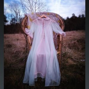 60s Sheer Robe Nightie Set Flowy Vintage 32